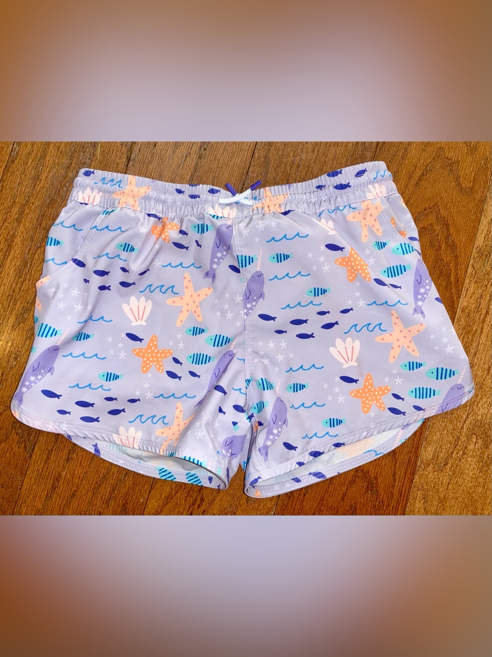 Bass Pro Shops Lavender Kids Swim Trunks with Sea Life Print